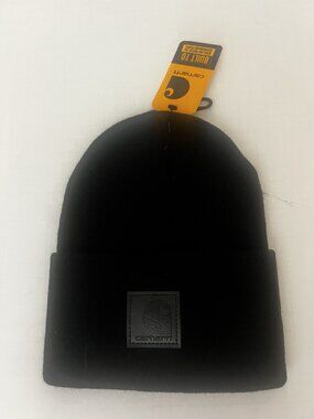 Carhartt Hat Beanie Knit Black Cuffed Logo Winter Watch Cap Mens One Size